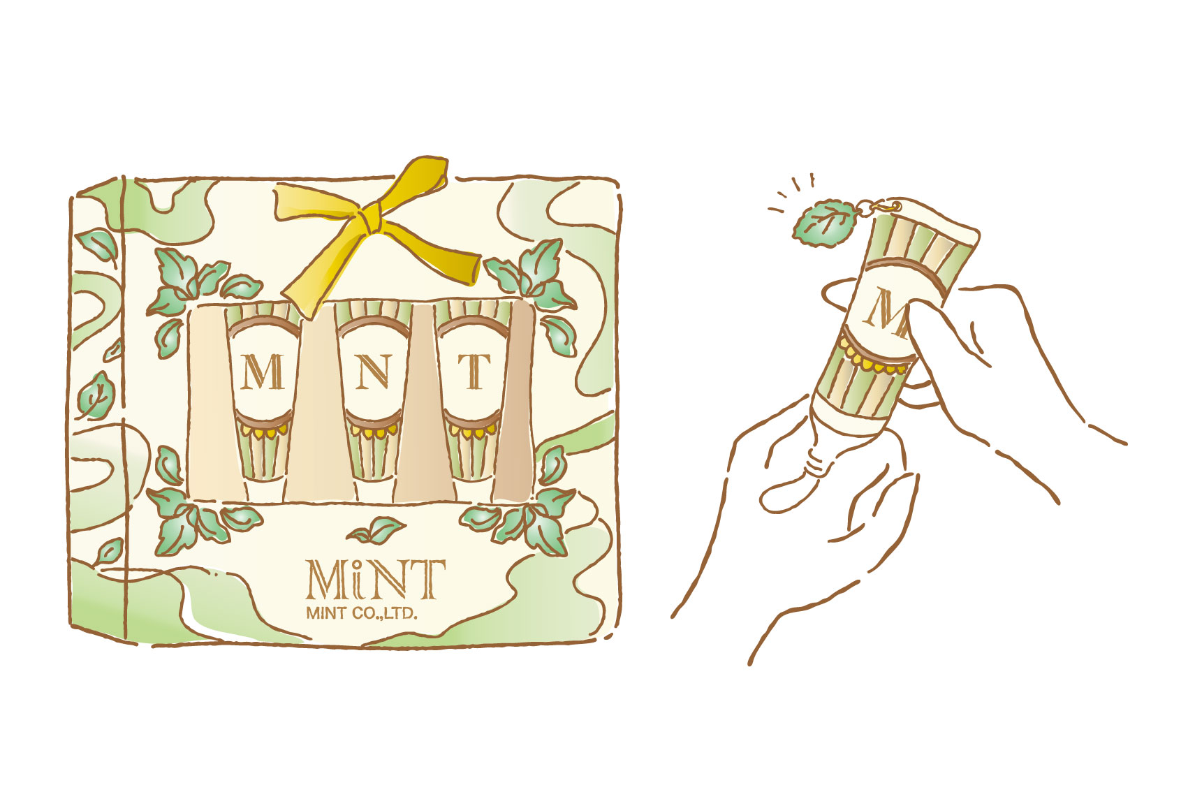 オリジナルハンドクリームとギフトボックスの製品例